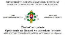 Zverejnenie upravenej predlohy iadosti na vydanie Osvedenia/Oprvnenia na innosti vo vojenskom letectve.